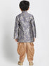 Vastramay Boys' Grey Cotton Silk Blend Kurta and Dhoti Set