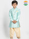 Vastramay Boys' Mint Green Jute Silk Blend Sherwani Set