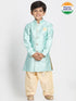Vastramay Boys' Mint Green Jute Silk Blend Sherwani Set