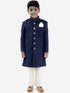 Vastramay Boys Navy Blue Quilted Indowestern Sherwani and Churidar Set