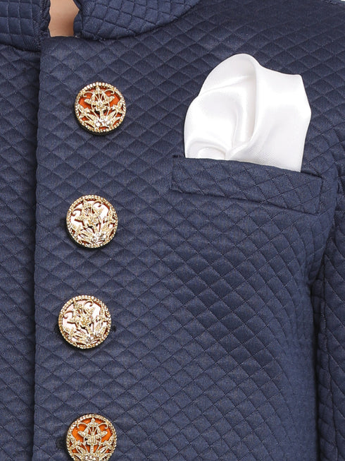Vastramay Boys Navy Blue Quilted Indowestern Sherwani and Churidar Set