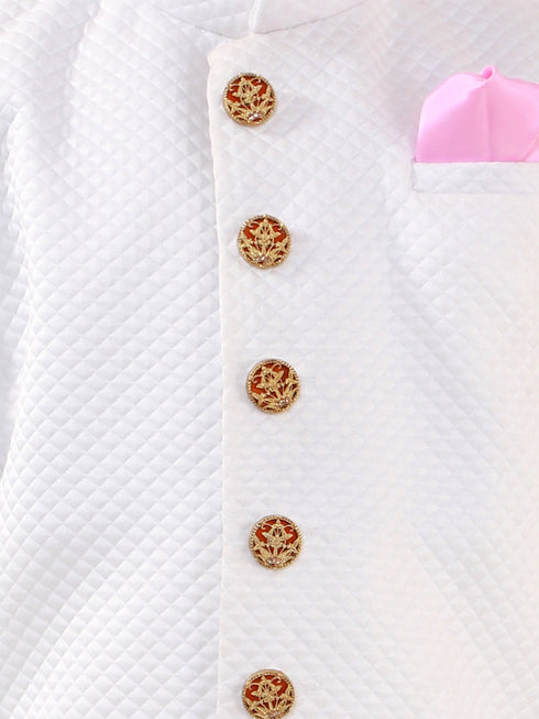 Vastramay Boys White Quilted Indowestern Sherwani and Churidar Set