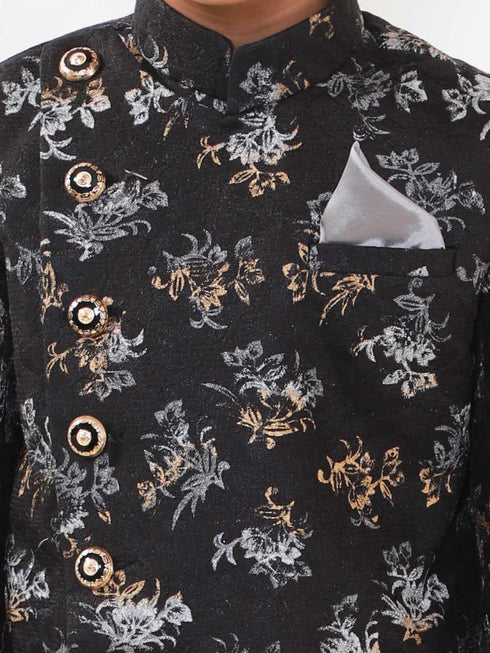 Vastramay Boys Black And Grey Angrakha Style Indowestern Sherwani And Dhoti Set