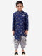Vastramay Boys Blue And Grey Angrakha Style Indowestern Sherwani And Dhoti Set