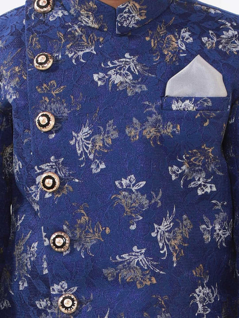 Vastramay Boys Blue And Grey Angrakha Style Indowestern Sherwani And Dhoti Set