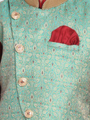 Vastramay Boys' Maroon Silk Blend Kurta, Nehru Jacket and Pyjama Set