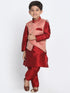 Vastramay Boys' Maroon Silk Blend Kurta, Nehru Jacket and Pyjama Set