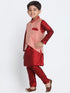 Vastramay Boys' Maroon Silk Blend Kurta, Nehru Jacket and Pyjama Set