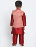 Vastramay Boys' Maroon Silk Blend Kurta, Nehru Jacket and Pyjama Set