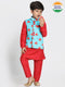 JBN CREATION Boys' Quirky Print Nehru Jacket, Red Kurta And Pyjama Set