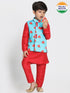 JBN CREATION Boys' Quirky Print Nehru Jacket, Red Kurta And Pyjama Set
