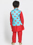 JBN CREATION Boys' Quirky Print Nehru Jacket, Red Kurta And Pyjama Set
