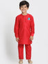 JBN CREATION Boys' Quirky Print Nehru Jacket, Red Kurta And Pyjama Set