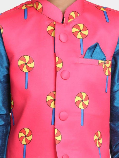 JBN CREATION Boys' Quirky Nehru Jacket, Blue Kurta And Pyjama Set