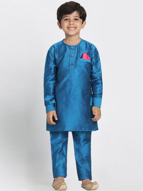 JBN CREATION Boys' Quirky Nehru Jacket, Blue Kurta And Pyjama Set