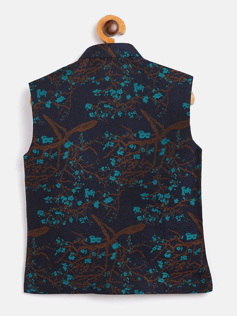 JBN CREATION Boys' Turquoise And Black Jacquard Nehru Jacket