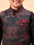 JBN CREATION Boys Maroon Jacquard Jacket With Black kurta and Dhoti Set