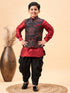 JBN CREATION Boys Maroon Jacquard Jacket With Maroon kurta and Dhoti Set