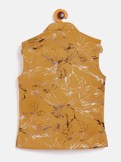 JBN CREATION Boy's Yellow Scuba Foil Print Nehru Jacket