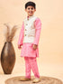 Vastramay Boy's Beige Woven Nehru Jacket With Pink Kurta Pyjama Set