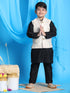 Vastramay Boy's Beige Embroidered Nehru Jacket With Black Kurta Pyjama Set