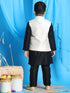 Vastramay Boy's Beige Embroidered Nehru Jacket With Black Kurta Pyjama Set