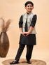 Vastramay Boy's Beige Woven Nehru Jacket With Black Kurta Pyjama Set