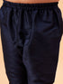 Vastramay Boy's Beige Woven Nehru Jacket With Navy Blue Kurta Pyjama Set