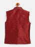 JBN CREATION Boy's Maroon Silk Blend Embroidered Nehru Jacket