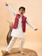 Vastramay Boy's Maroon Nehru Jacket With Cream Kurta And Pyjama Set