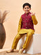 Vastramay Boy's Maroon Woven Jacket With Mustard Kurta and Pyjama Set