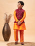 Vastramay Boy's Maroon Nehru Jacket With Orange Kurta And Pyjama Set