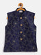 JBN CREATION Boy's Navy Blue Silk Blend Embroidered Nehru Jacket