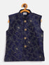 JBN CREATION Boy's Navy Blue Silk Blend Embroidered Nehru Jacket