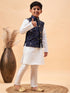Vastramay Boy's Navy Blue Nehru Jacket With White Kurta And Pyjama Set