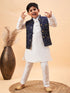 Vastramay Boy's Navy Blue Nehru Jacket With White Kurta And Pyjama Set