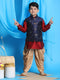 JBN CREATION Boy's Navy Blue Embroidered Nehru Jacket With Maroon Kurta And Rose Gold Dhoti Set