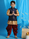 JBN CREATION Boy's Navy Blue Embroidered Nehru Jacket With Rose Gold Kurta And Maroon Dhoti Set