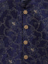 JBN CREATION Boy's Navy Blue Embroidered Nehru Jacket With Rose Gold Kurta And Maroon Dhoti Set