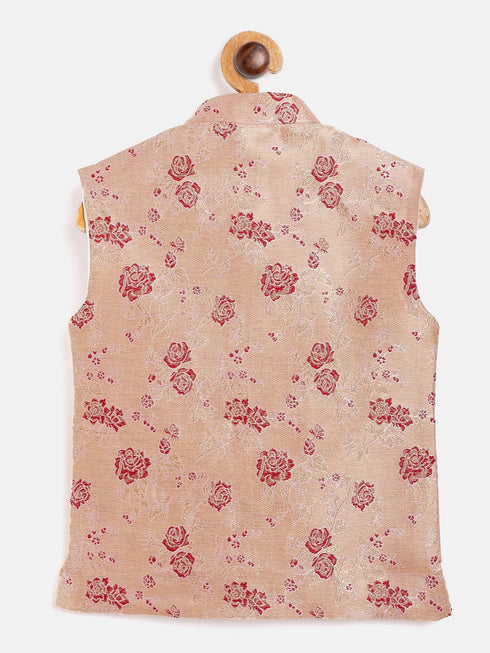 JBN CREATION Boy's Maroon Asymmetric Banarasi Brocade Nehru Jacket