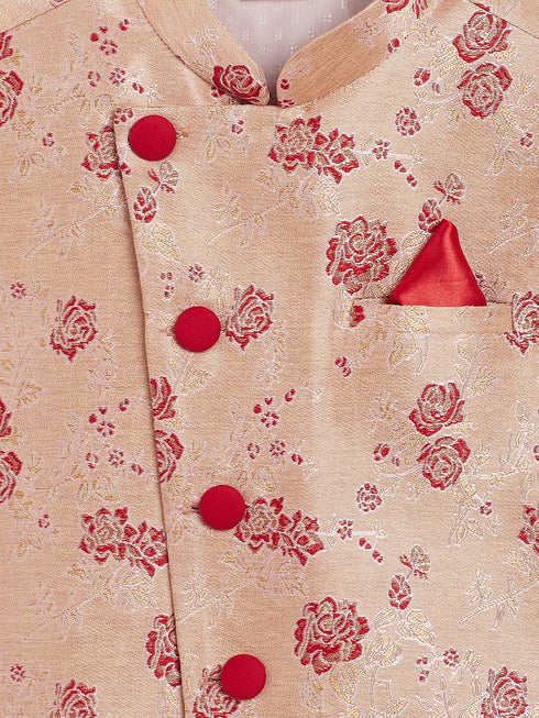 JBN CREATION Boy's Maroon Asymmetric Banarasi Brocade Nehru Jacket