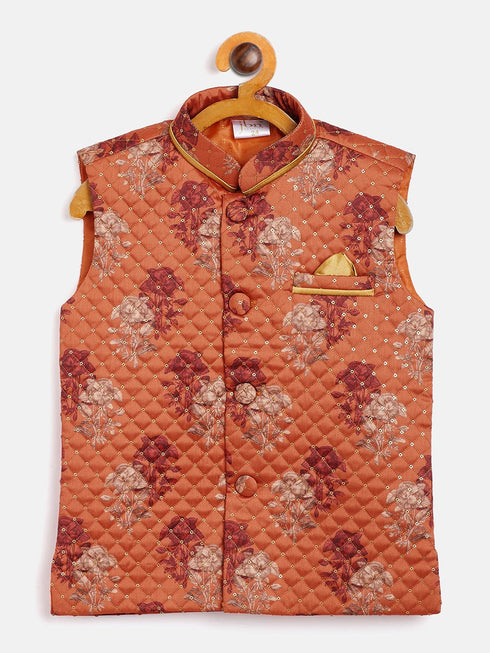 JBN CREATION Orange Sequin Embellished Foam Quilted Nehru Jacket