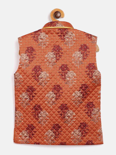 JBN CREATION Orange Sequin Embellished Foam Quilted Nehru Jacket