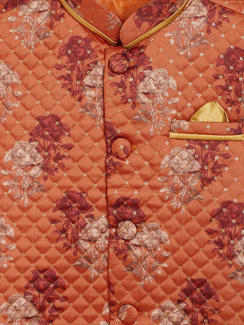 JBN CREATION Orange Sequin Embellished Foam Quilted Nehru Jacket