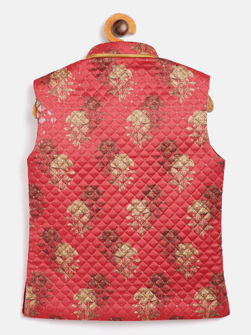 JBN CREATION Boy's Pink Sequin Embellished Foam Quilted Nehru Jacket