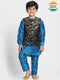 JBN CREATION Boys' Light Blue Cotton Silk Blend Kurta, Nehru Jacket and Pyjama Set