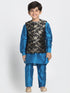 JBN CREATION Boys' Light Blue Cotton Silk Blend Kurta, Nehru Jacket and Pyjama Set