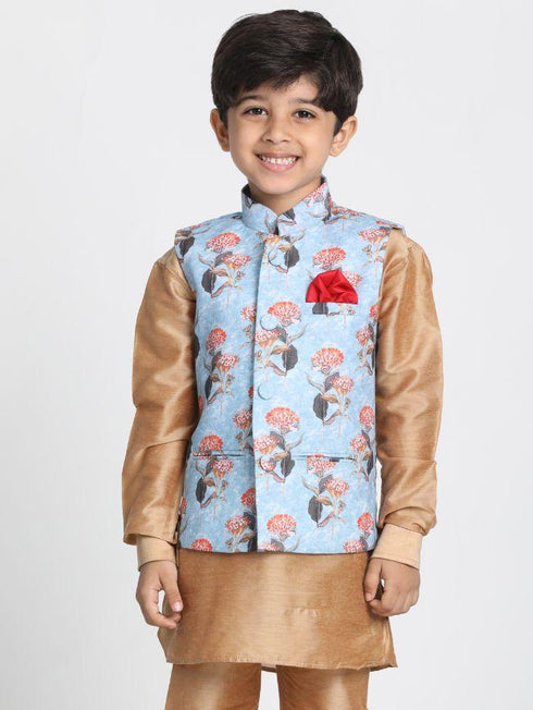 JBN CREATION Boy's Multicolor Cotton Silk Blend Nehru Jacket