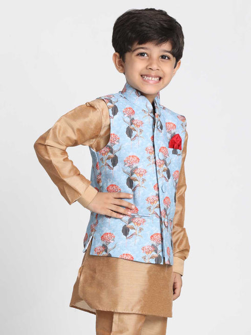 JBN CREATION Boy's Multicolor Cotton Silk Blend Nehru Jacket