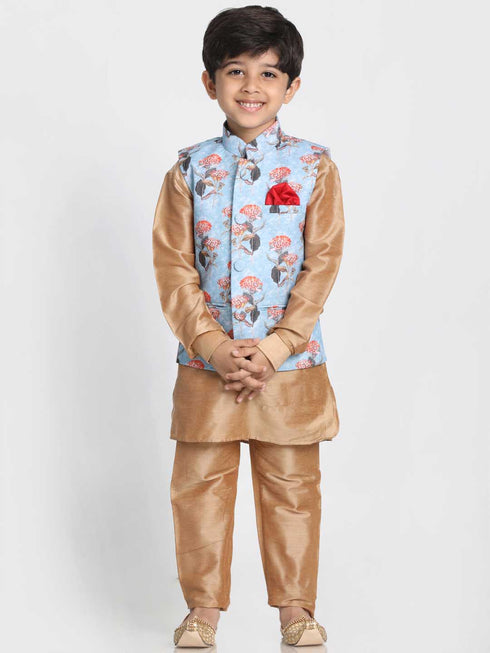 JBN CREATION Boy's Multicolor Cotton Silk Blend Nehru Jacket